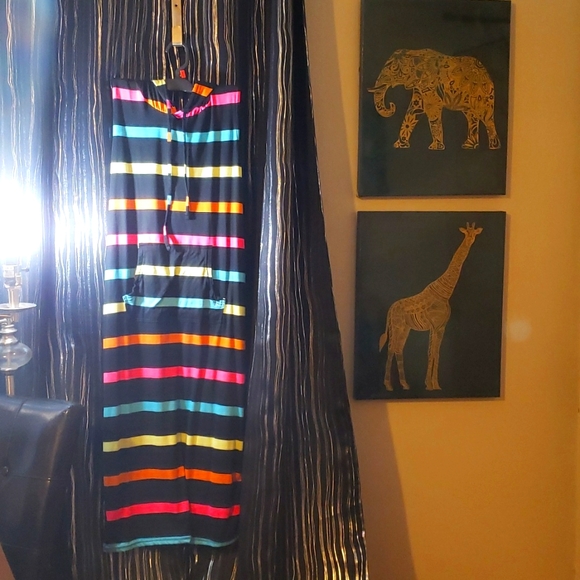 NWOT Beach Covered Up Hooded Lightweight Rainbow  Striped Summer Dress Pockets - Picture 5 of 16